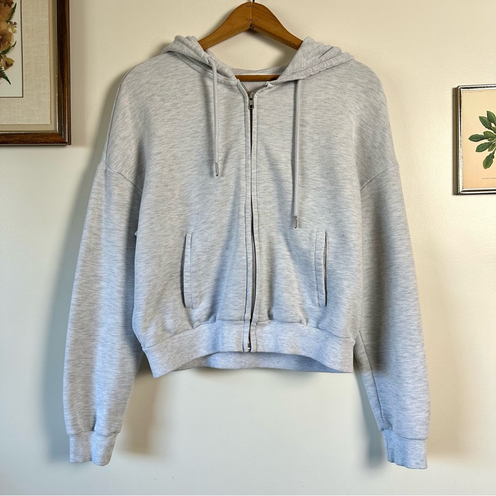 Garage Light Gray Cropped Zip Up Hoodie